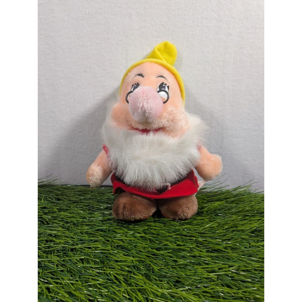 Vintage Disney Parks Snow White Plush Doc Stuffed Animal Dwarf Toy Yellow Red 7"